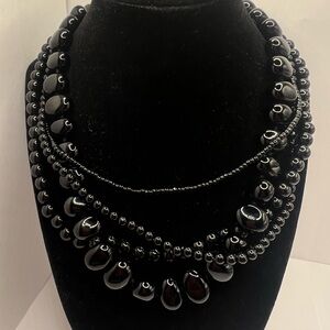 Vintage LOFT Layered Black Glass Bead Necklace – Statement Piece